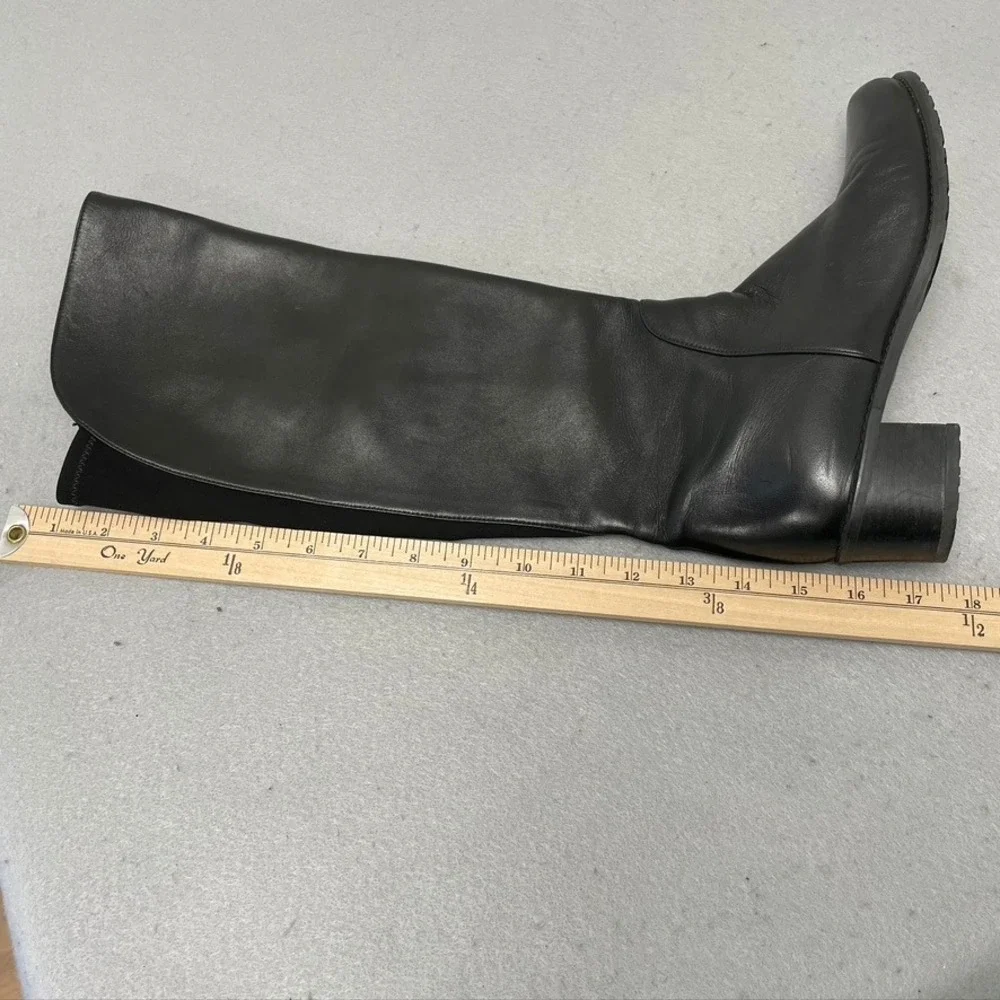 Stuart Weitzman Knee High Boots Women 8 Black Leather Block Heel Western
